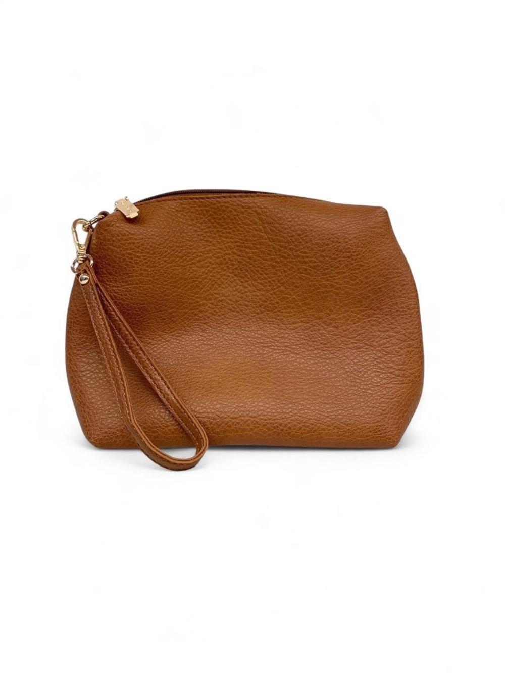 Classic Pebbled Faux Leather Wristlet Clutch in Brown